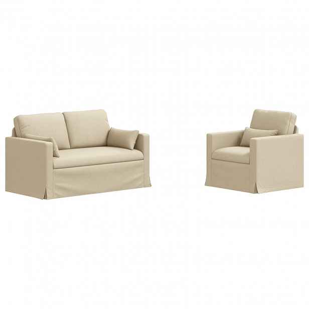 vidaXL Set pohovek 2 ks Krémová textil
