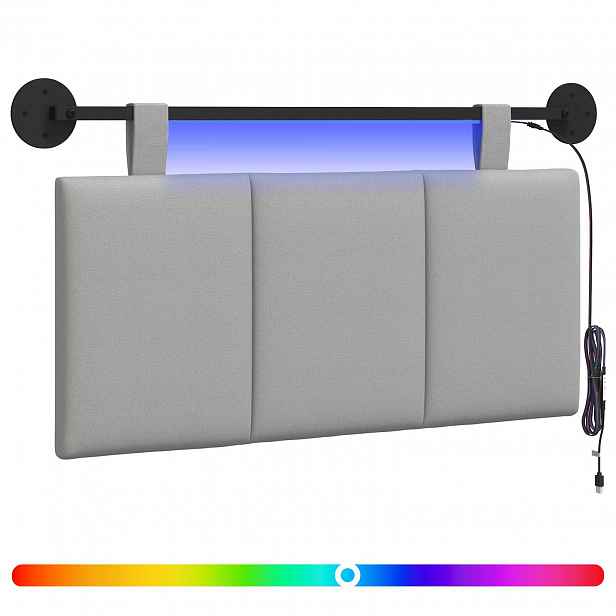 vidaXL Závěsné čelo postele S LED osvětlením Oblačno šedá Textil
