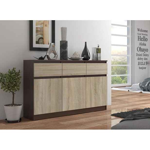 Komoda se šuplíky a dvířky SAVRILA - wenge / dub sonoma