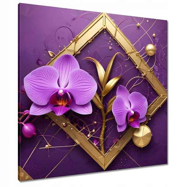 Obrazy 80x80 Fialové orchideje a zlato