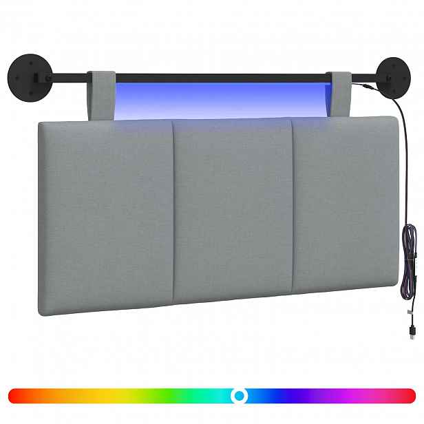 vidaXL Závěsné čelo postele S LED osvětlením Světle šedá Textil