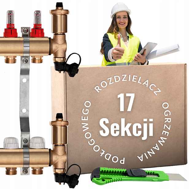 Mosazný rozdělovač 17 sekcí pro podlahové vytápění +dárek