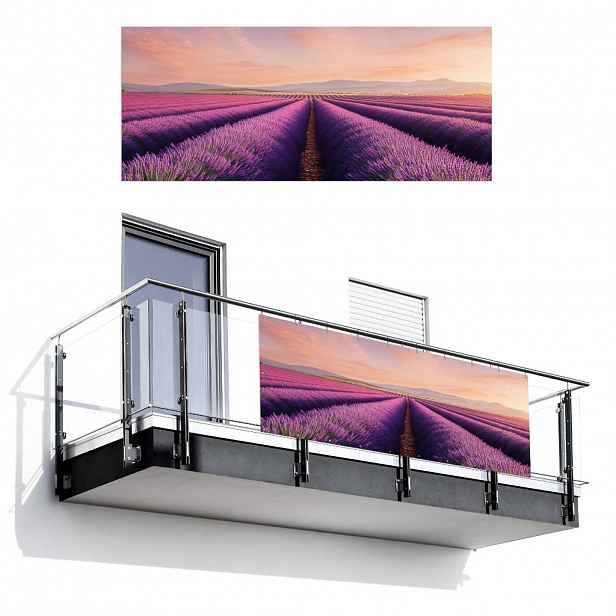 MuchoWow BALKONOVÁ ZÁSTĚNA Levandulové pole - Západ slunce - Fialová - Květiny 300x120 cm