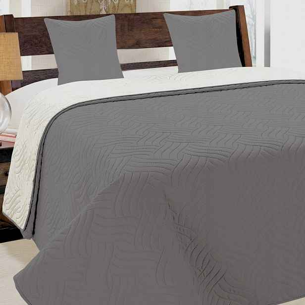 Oboustranný přehoz Vigo Kapa Pled Světle šedý Ecru 220 x 240 cm 2 povlaky na polštáře