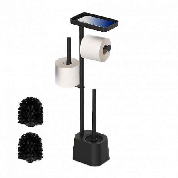 Relaxdays WC SOUPRAVA černá stojanová kov plast s poličkou 65 cm