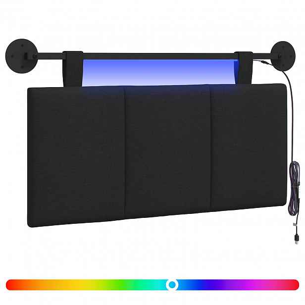vidaXL Závěsné čelo postele S LED osvětlením Černá Textil