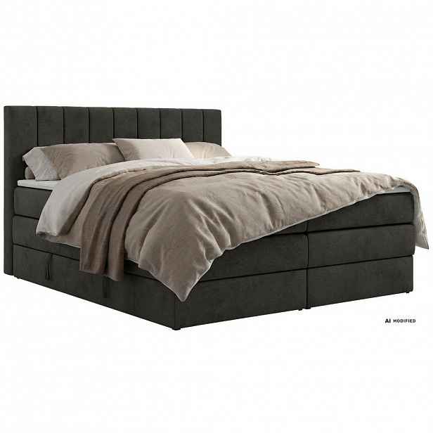 MKS POSTEL BOXSPRING ALVER KING 140/200 - Tmavě šedá Samet - Topper T25 - H4