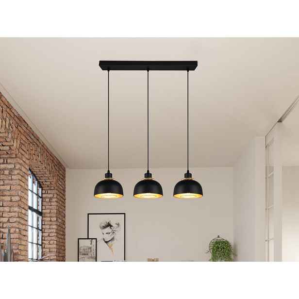 Závěsné stropní osvětlení Punch, černo-zlatá, 3 svítidla