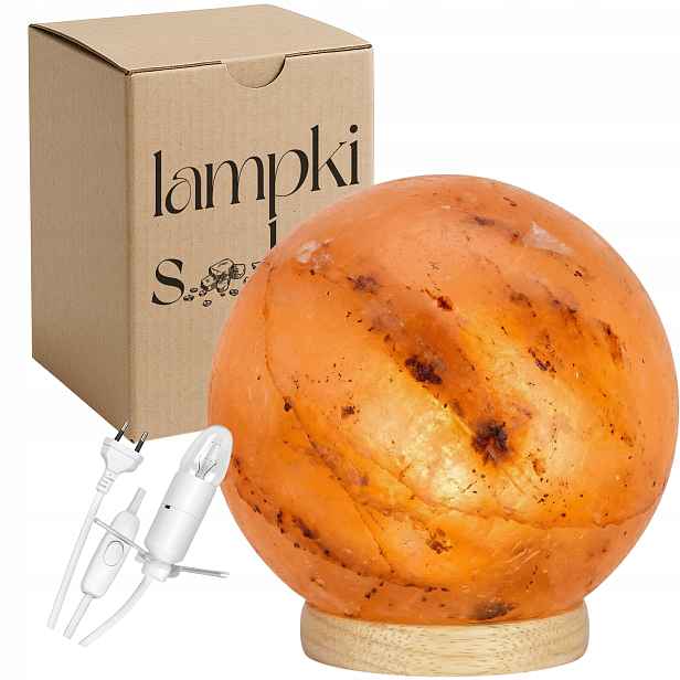Solná lampa Polska 3-4 kg na světlém Bukovém podstavci, koule, ionizátor Moon