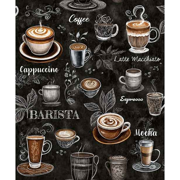 Černá tapeta do kuchyně káva šálky kávy barista espresso tapety
