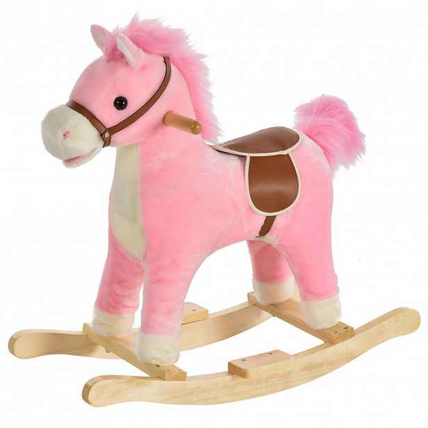 HOMCOM DĚTSKÉ HOUPAČKOVÉ ZVÍŘÁTKO, hnědé/růžové, plyš + dřevo