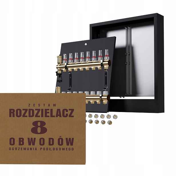 Rozdělovač pro podlahové vytápění 8 nástěnný box černý Pex