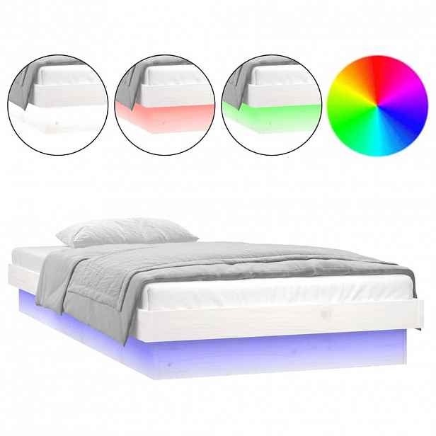 vidaXL Rám postele s LED bílý 75 x 190 cm Small Single masivní dřevo