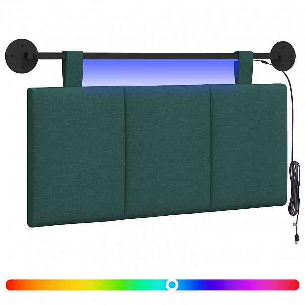 vidaXL Závěsné čelo postele S LED osvětlením Tmavě zelená Textil