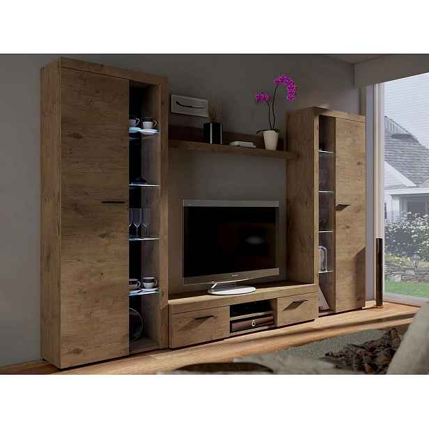 Moderní obývací stěna s LED osvětlením THISE XL - dub lefkas