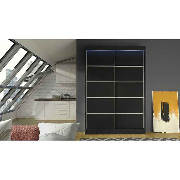 Posuvná šatní skříň 120 cm s LED RGB osvětlením SAMANRE 4 - černá