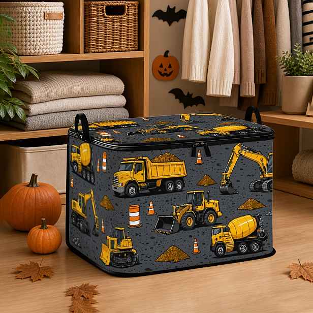 TEMU 2D Plochý Tisk | 1 ks, Stavebních Vozidel na Halloween, Velkokapacitní Úložný Víkem, Skládací Organizér na Oblečení, Deky a Různé Úložné Potřeby