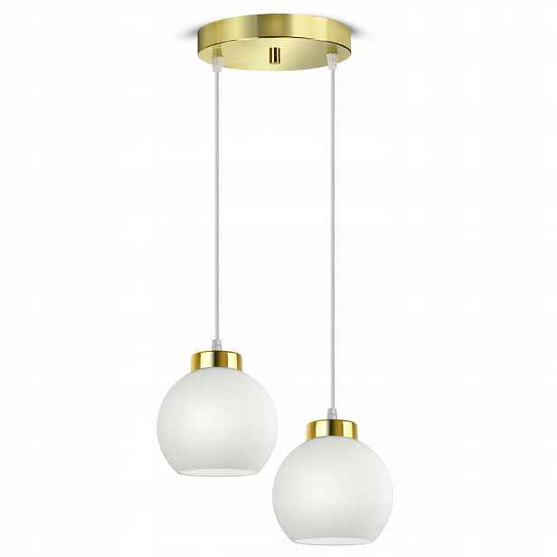 Závěsná stropní lampa Lustr Zlatá Skleněná Bílá Kule Glass EZ2 Led E27