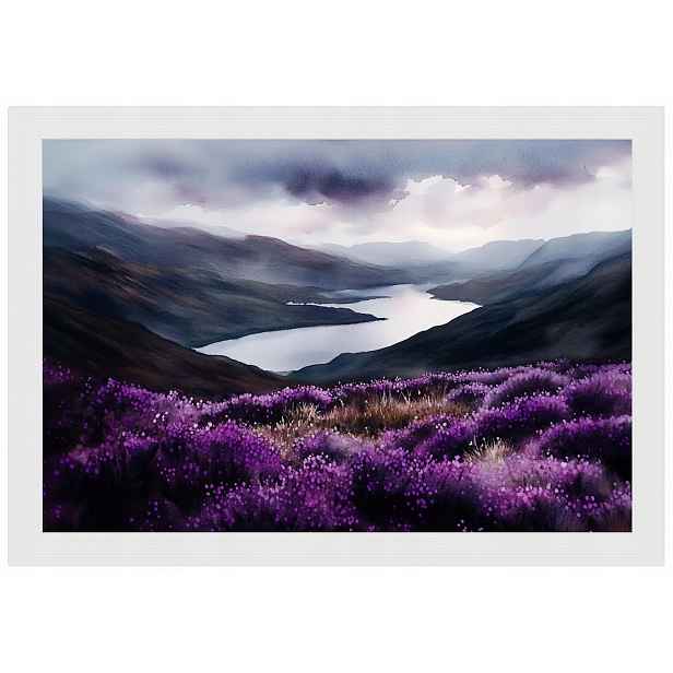 Plakát Rámeček Dřevo Krajina Pohled Skotsko Hory Fiord Vřesoviště 60x40