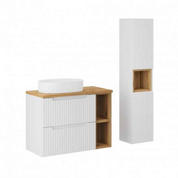 Petits-meubles KOUPELNOVÝ NÁBYTEK 80.4cm Riva 2er-Set Bílá a dřevo