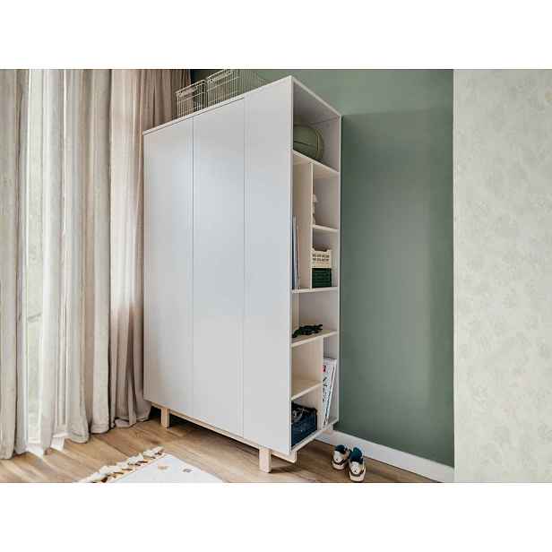 Designová šatní skříň s otevřeným regálem BASIC bílá