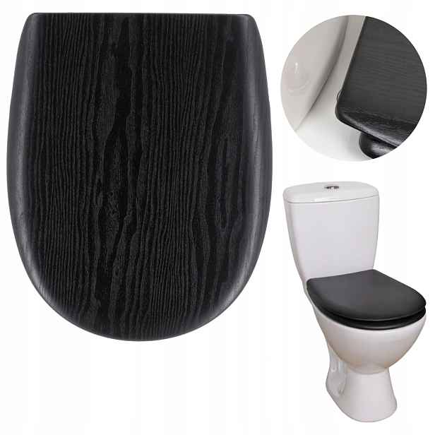 Wc sedátko Černé do koupelny univerzální, silné, nastavitelné, dřevo
