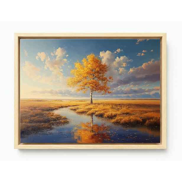 Obraz Rám Americký Box Zlatý Podzim Osamělý Strom Louka Krajina 80x60