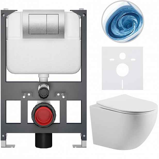 Kompletní WC set Basic/Cesso - bílá lesklá - WC tlačítko Maxio/Stříbrná - závěsné - nízký modul - předstěnová instalace - 49x36 cm - 8050BD85999