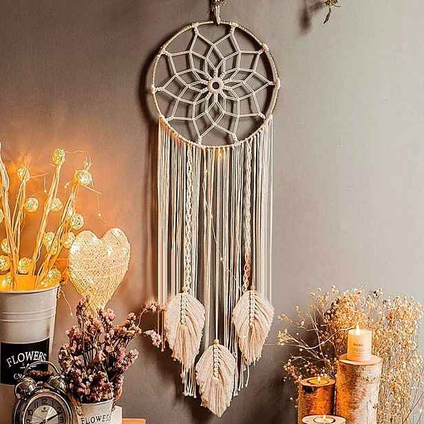 Lapač Snů Makramé Boho Nástěnná Dekorace Třásně