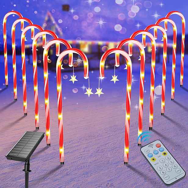 Solární lampy cukrové tyčinky 12 ks 72 Led 40 cm IP65 8 režimů Vánoce