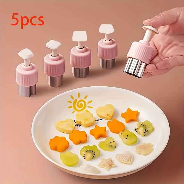 TEMU 5dílná sada multifunkčního kráječe ovoce a zeleniny z nerezové oceli - snadné použití, vybavená skrytou pružinou, mini vyřezávače na sušenky,