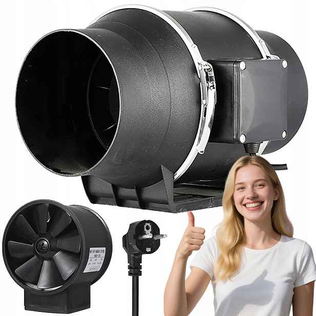 Domácí koupelnový kanálový ventilátor 80 W 150 mm 540 m3/h tichý černý