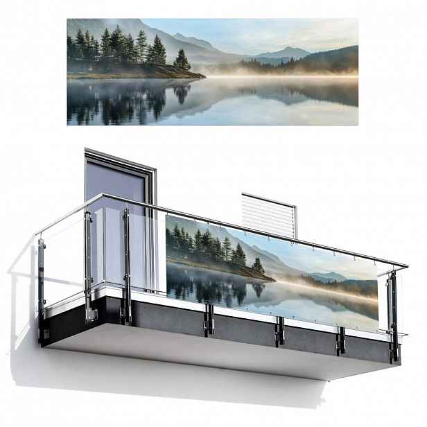 MuchoWow BALKONOVÁ ZÁSTĚNA Jezero - Mlha - Hory - Krajina 300x110 cm