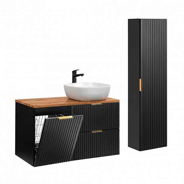Petits-meubles KOUPELNOVÝ NÁBYTEK 100.8cm Adriel 2er-Set Černá a dřevo