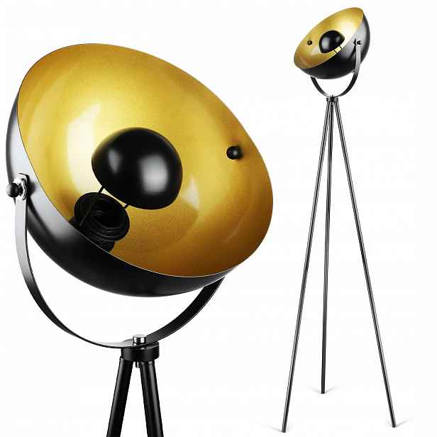 Stojací Podlahová Lampa 154 cm E27 Kovová Moderní Trojnožka Zlatá Loft