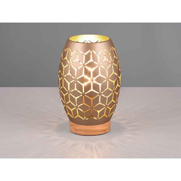 Stolní lampa Bidar 21 cm, měděný kov/dřevo