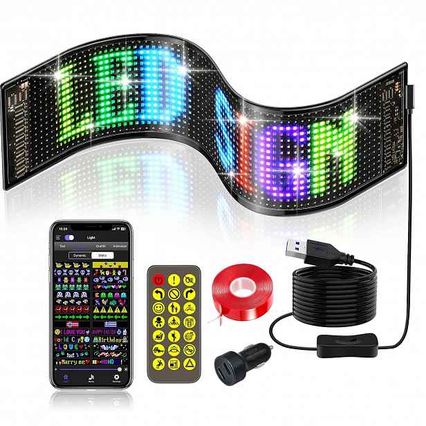Flexibilní Led Reklamní Displej Do Auta, Plnobarevný, Inteligentní, S Dálkový Ovladač