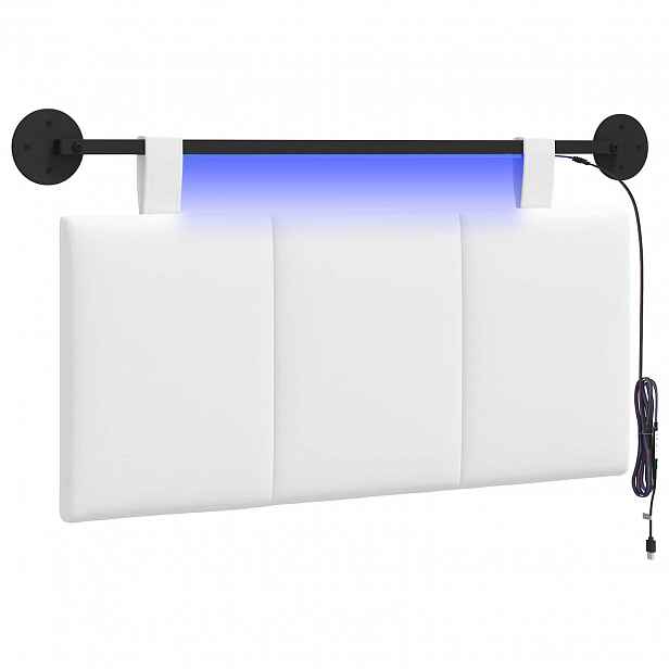 vidaXL Závěsné čelo postele S LED osvětlením Bílá Textil