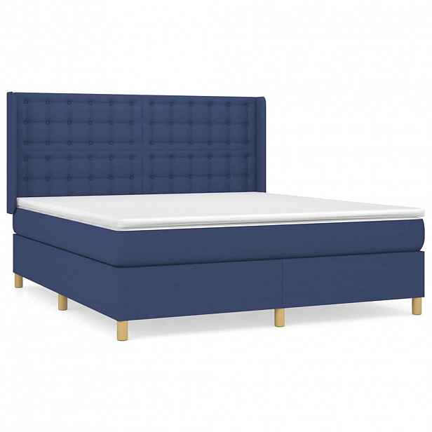 vidaXL Box spring postel s matrací modrá 180x200 cm textil