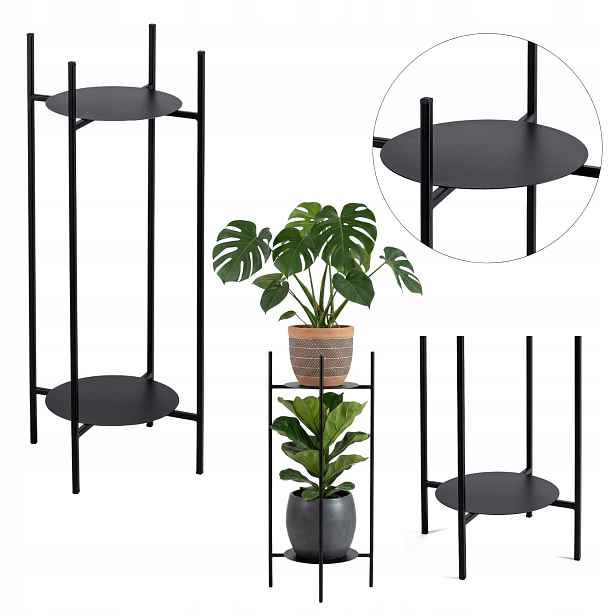 Držák Na Květináč Stojící stojan na rostliny Černý Loft stojan na 2 květináče 70 cm