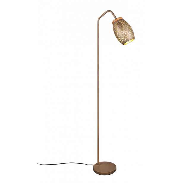 Stojací lampa Bidar, měděný kov/dřevo