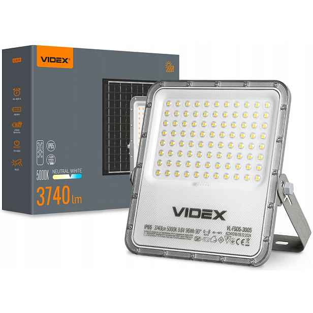 Venkovní halogenová Led lampa 3740Lm Videx solární panel