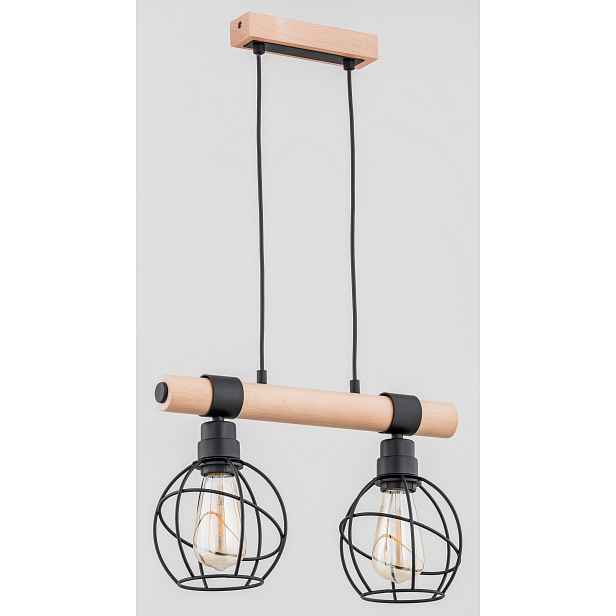 Závěsná dřevěná loftová lampa 2xE27 15W do kuchyně 90 cm Fibia Alfa