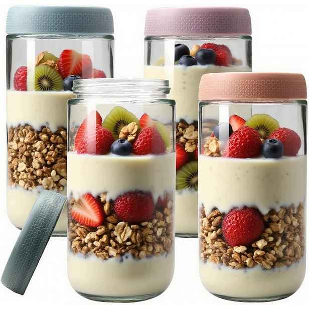 Nádoby Na Potraviny Sklenice Na Ovesnou Kaši Müsli Snídaně 700ML Sada 4KS