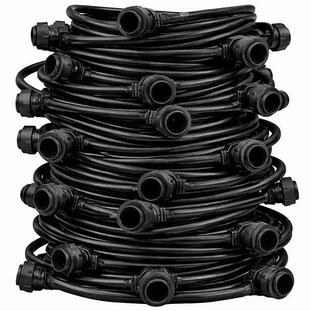 Easy Fix světelná girlanda, venkovní, 50 m, pro 50 žárovek E27, černý kabel, IP67, bez žárovek, cívka