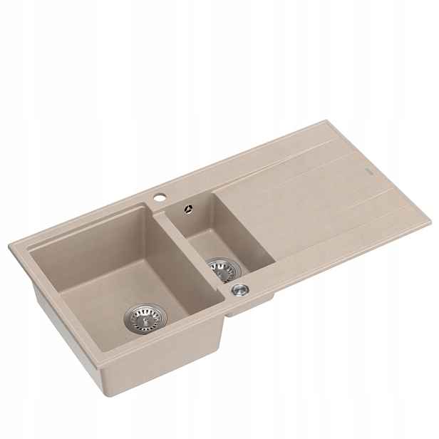 Quadron Evan 156 Dřez 1,5-komorový 100x50x21 cm Béžový S Sifonem Ocel