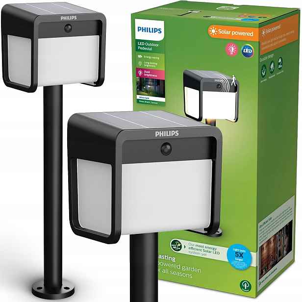 Solární Lampa Led lampa Philips Ezra Zahradní venkovní sloupek s pohybovým senzorem