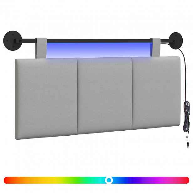 vidaXL Závěsné čelo postele S LED osvětlením Oblačno šedá Textil