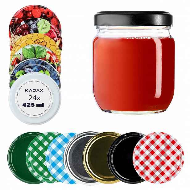 24x Sklenice Zavařovací Sklenice 425ML 400ML Na Zavařeniny Med Džem Se Šroubovacím Uzávěrem FI82