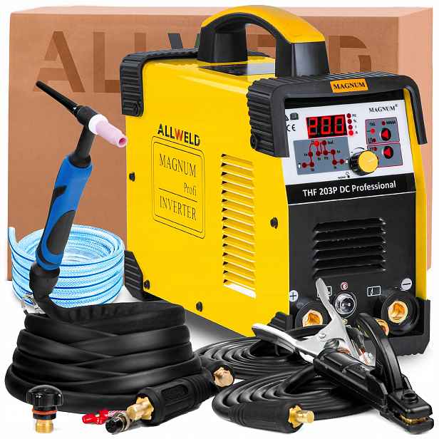 Svářečka Magnum Thf 203P Tig DC 230V 200A Puls Mma Hf Pro Ocel, Držák 4 M